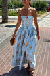 Karleedress Spaghetti Strap Waisted Floral Print A-line Maxi Dress