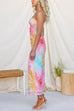 Strapless Tube Mesh Overlay Floral Print Maxi Dress