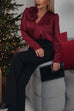 Karleedress V Neck Long Sleeves Flower Detail Satin Shirt