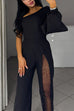 Karleedress One Shoulder Long Sleeve Patchwork Wide Leg Jumpsuit