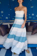 Strapless Color Block A-line Swing Maxi Dress