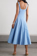 Square Neck Sleeveless A-line Striped Midi Dress