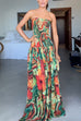 Strapless Smocked Ombre Print Swing Maxi Dress