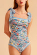 Karleedress Bow Shoulder Floral Print One-piece Swimsuit