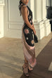 Karleedress Halter Neck Open Back Asymmetric Hem Printed Satin Midi Dress