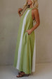 Strappy Backless Color Block Pocketed Maxi Dress