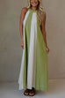 Strappy Backless Color Block Pocketed Maxi Dress