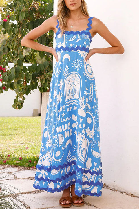 Karleedress Ric Rac Trim Pocketed Unique Print Maxi Cami Dress