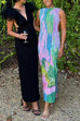 Karleedress Sleeveless Side Slit Open Back Colorful Print Maxi Dress