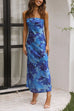 Karleedress Strapless Scooped Cowl Backless Floral Print Maxi Dress