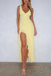 Karleedress V Neck Sleeveless Ruffle High Slit Midi Dress