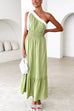 Karleedress Tie Bow One Shoulder Waisted Ruffle Maxi Dress