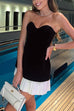 Karleedress Strapless Velvet Patchwork Color Block Mini Dress