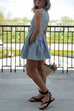 Boat Neck Sleeveless Smocked Bodice Striped Mini Dress