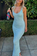 Karleedress U Neck Sequin Knit Bodycon Maxi Tank Dress