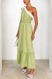 Karleedress Tie Bow One Shoulder Waisted Ruffle Maxi Dress