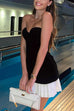 Karleedress Strapless Velvet Patchwork Color Block Mini Dress