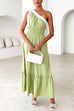 Karleedress Tie Bow One Shoulder Waisted Ruffle Maxi Dress