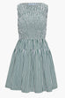 Boat Neck Sleeveless Smocked Bodice Striped Mini Dress