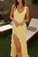 Karleedress V Neck Sleeveless Ruffle High Slit Midi Dress