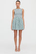 Boat Neck Sleeveless Smocked Bodice Striped Mini Dress