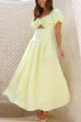 Karleedress Puff Sleeves Twist Front Cut Out Swing Maxi Dress