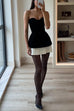 Karleedress Strapless Velvet Patchwork Color Block Mini Dress