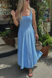 Square Neck Sleeveless A-line Striped Midi Dress