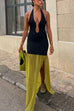 Karleedress Halter Open Back Cut Out Slit Ruffle Maxi Dress