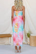 Strapless Tube Mesh Overlay Floral Print Maxi Dress
