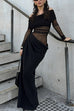 Karleedress Off Shoulder Mesh Patchwork Ruched Maxi Dress