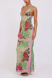 Karleedress V Neck Sleeveless Rose Print Bodycon Maxi Dress