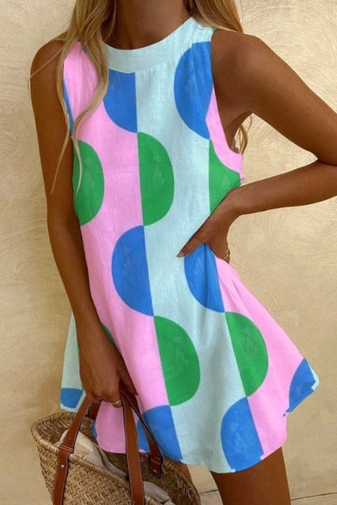 Karleedress Sleeveless Geometric Print A-line Mini Dress