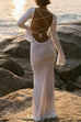 Karleedress Bell Long Sleeves Backless Lace-up Shell Print Maxi Dress