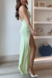Karleedress Halter V Neck Backless Slit Rose Applique Knit Maxi Dress