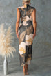 Mockneck Sleeveless Floral Print Bodycon Maxi Dress