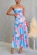 Strappy Ruched Waist Slit Floral Print Maxi Dress