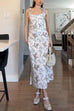 Karleedress Bow Shoulder Back Lace-up Floral Print Midi Cami Dress