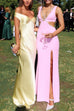 Karleedress Off Shoulder Backless Cut Out Satin Maxi Dress