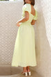 Karleedress Puff Sleeves Twist Front Cut Out Swing Maxi Dress