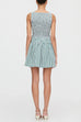 Boat Neck Sleeveless Smocked Bodice Striped Mini Dress