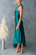 Karleedress One Shoulder Cut Out Waist Pleated Satin Maxi Dress
