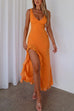 Karleedress V Neck Sleeveless Ruffle High Slit Midi Dress