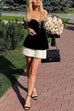 Karleedress Strapless Velvet Patchwork Color Block Mini Dress