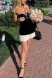 Karleedress Strapless Velvet Patchwork Color Block Mini Dress