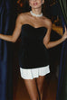 Karleedress Strapless Velvet Patchwork Color Block Mini Dress