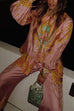 Karleedress Unique Print Lantern Long Sleeves Blouse Shirt and Wide Leg Pants Holiday Outfit Set