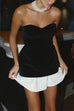 Karleedress Strapless Velvet Patchwork Color Block Mini Dress