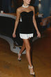 Karleedress Strapless Velvet Patchwork Color Block Mini Dress
