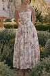 Karleedress Spaghetti Strap Floral Print Bustier A-line Maxi Dress